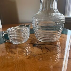 Anchor Hocking 1940s beehive Manhattan pattern Carafe pitcher Vase and creamer